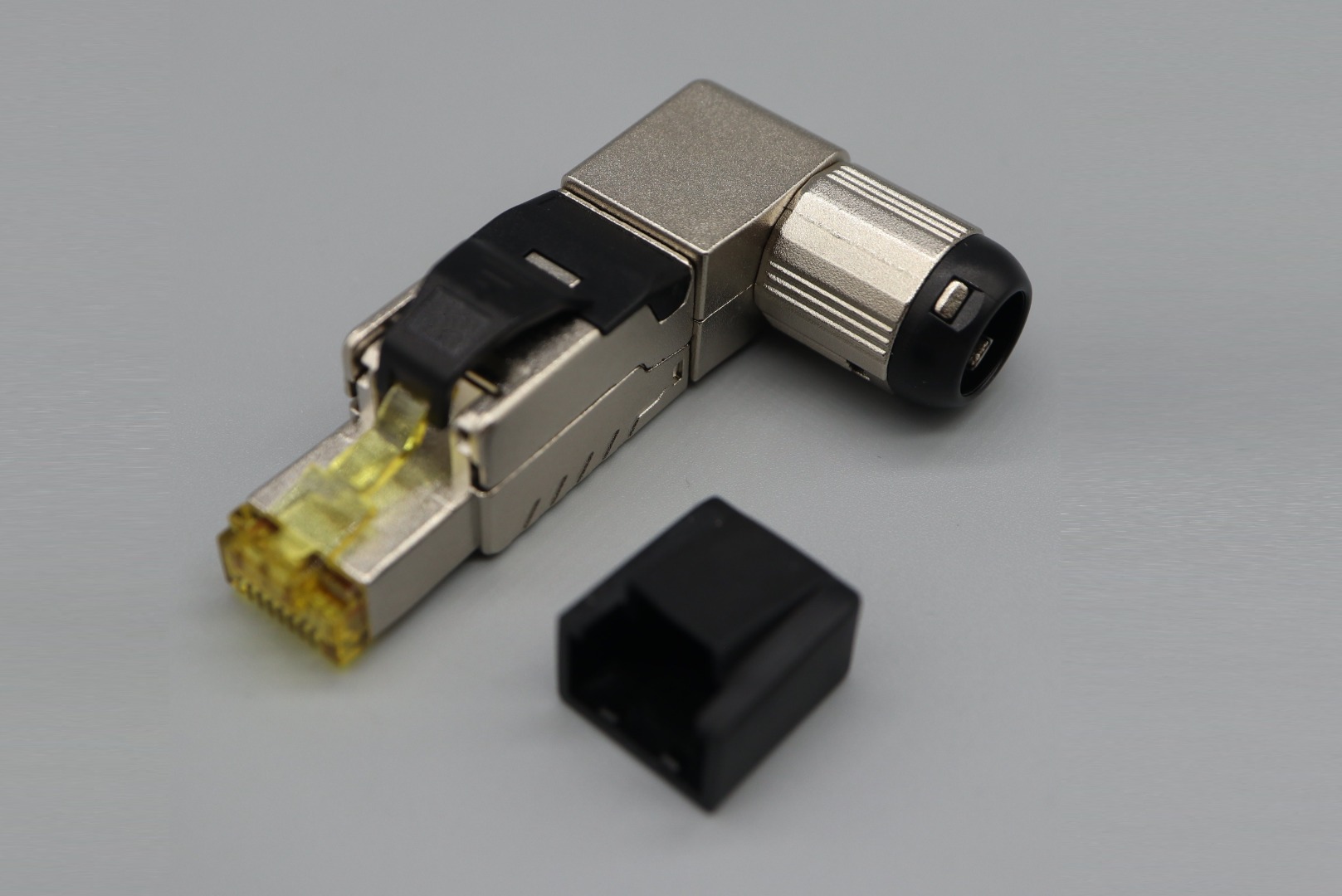 P8-084-3 RJ45 Cat.8 Full Shielded Field Termination plug - 4 DIRECTIONS - Screw-fit boot type (Short Body)